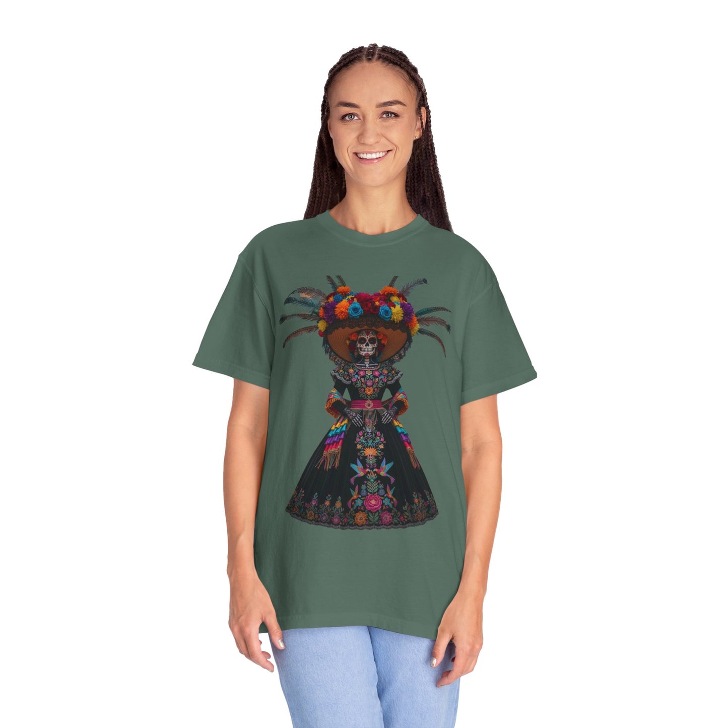Colorful Dia de los Muertos T-Shirt, Unisex Garment-Dyed Tee, Casual Festival Wear, Halloween Decor, Cultural Celebration Top