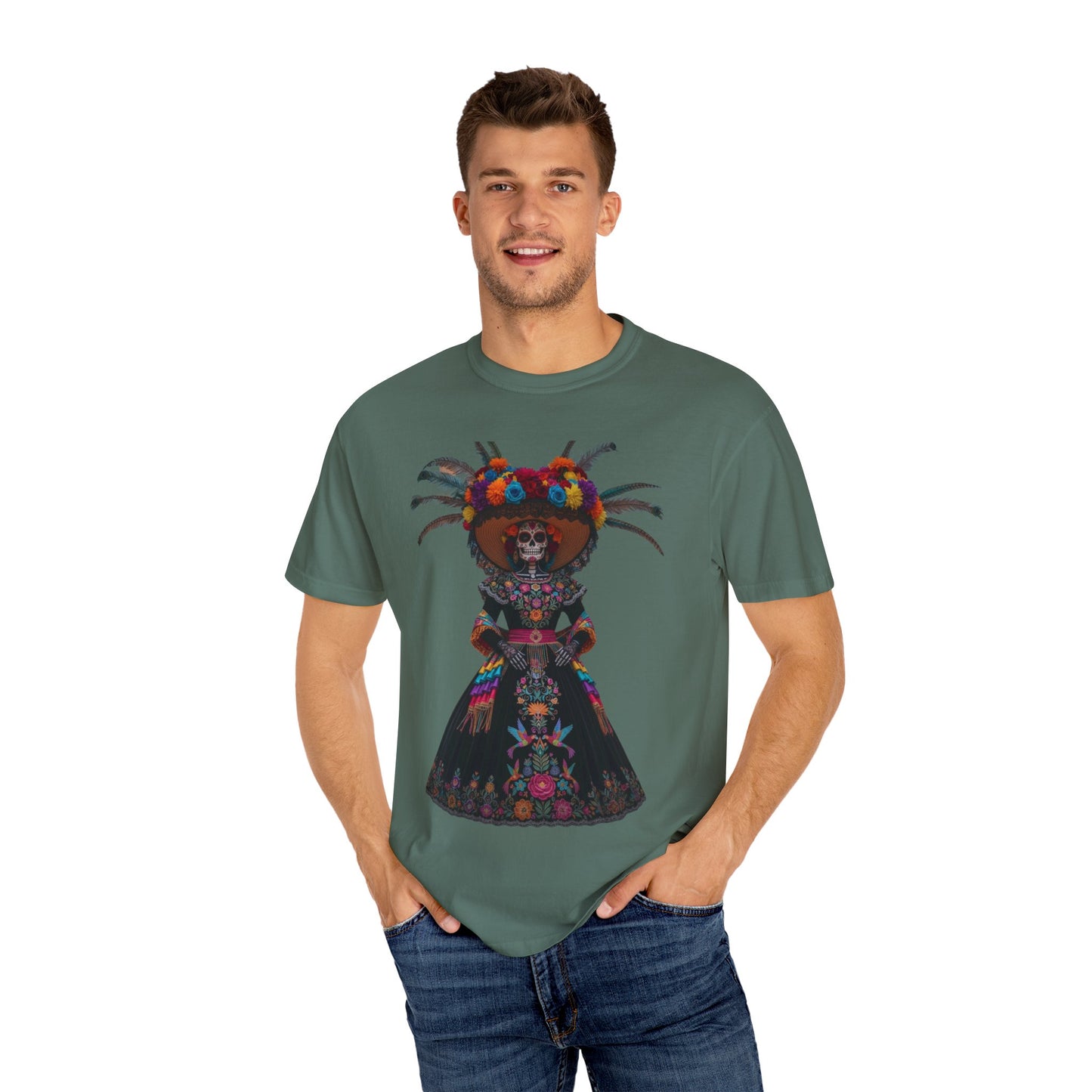 Colorful Dia de los Muertos T-Shirt, Unisex Garment-Dyed Tee, Casual Festival Wear, Halloween Decor, Cultural Celebration Top