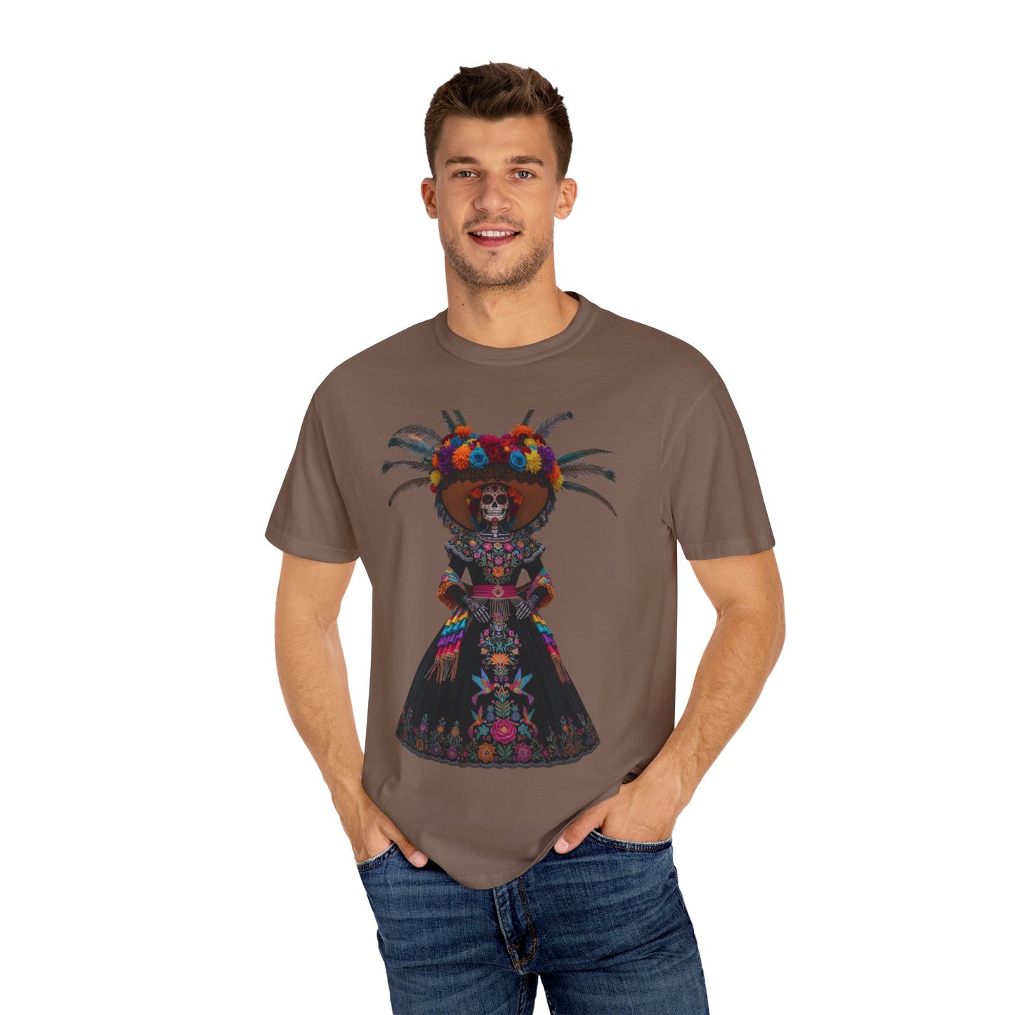 Colorful Dia de los Muertos T-Shirt, Unisex Garment-Dyed Tee, Casual Festival Wear, Halloween Decor, Cultural Celebration Top