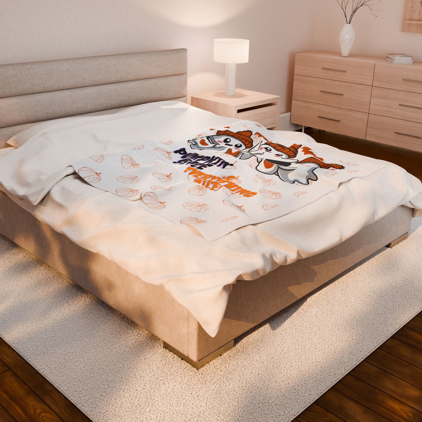 Sobre Todo -  Pumpkin Spice & Everything Nice Cozy Fall Blanket - Cute Ghost Halloween Throw