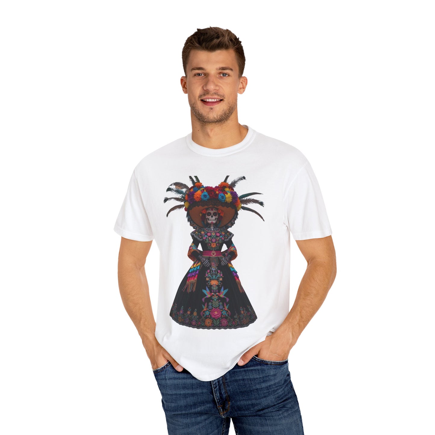 Colorful Dia de los Muertos T-Shirt, Unisex Garment-Dyed Tee, Casual Festival Wear, Halloween Decor, Cultural Celebration Top