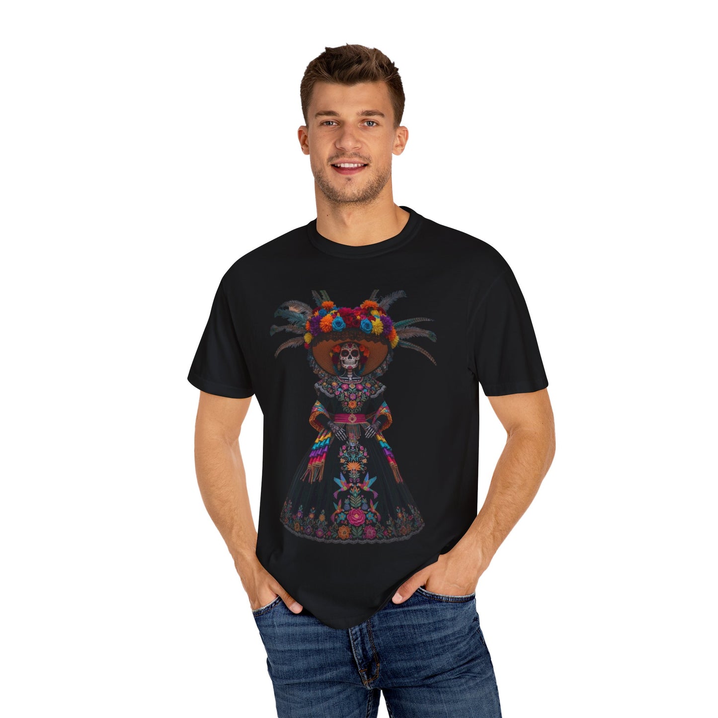 Colorful Dia de los Muertos T-Shirt, Unisex Garment-Dyed Tee, Casual Festival Wear, Halloween Decor, Cultural Celebration Top