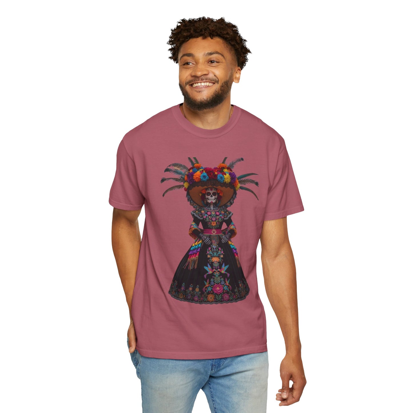 Colorful Dia de los Muertos T-Shirt, Unisex Garment-Dyed Tee, Casual Festival Wear, Halloween Decor, Cultural Celebration Top