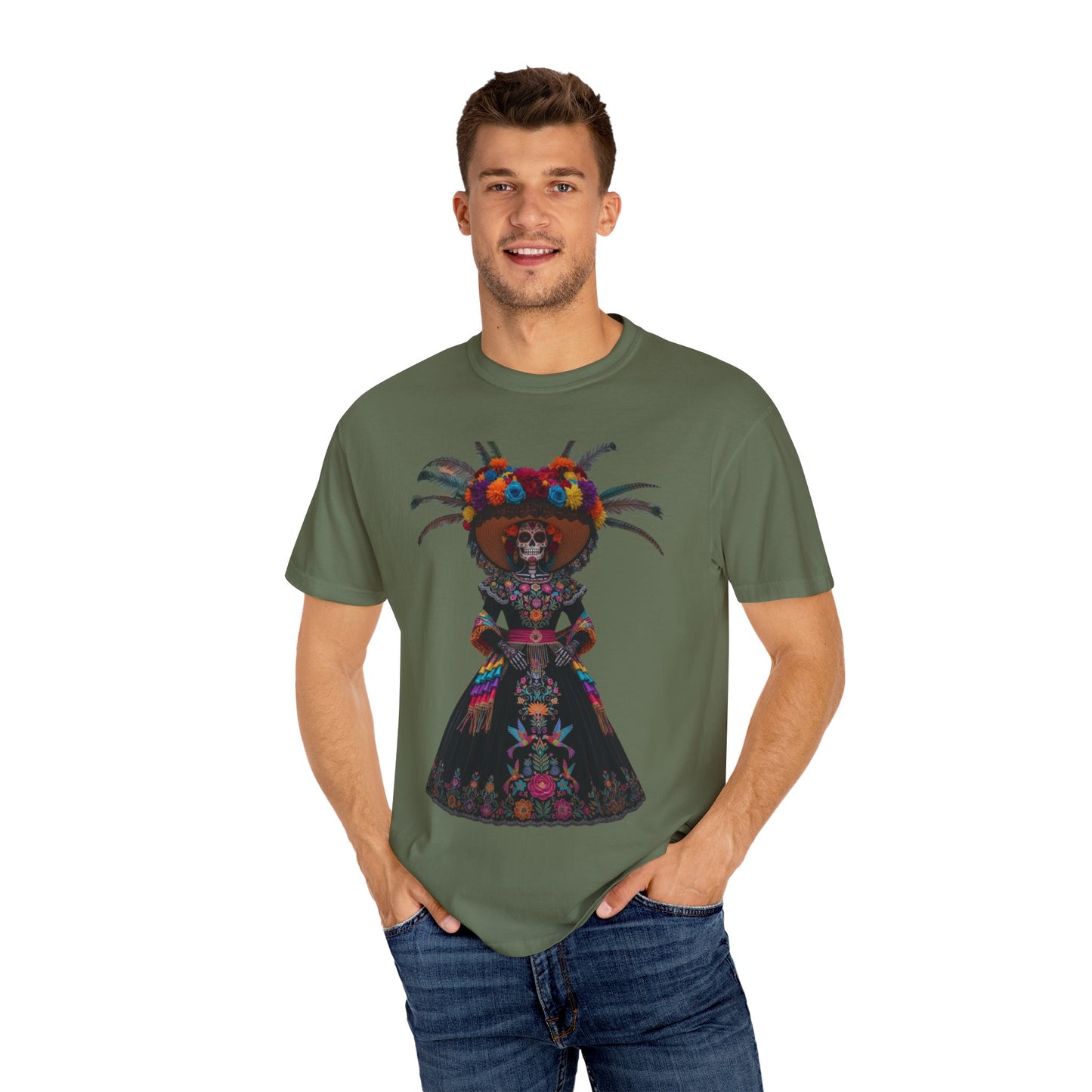 Colorful Dia de los Muertos T-Shirt, Unisex Garment-Dyed Tee, Casual Festival Wear, Halloween Decor, Cultural Celebration Top