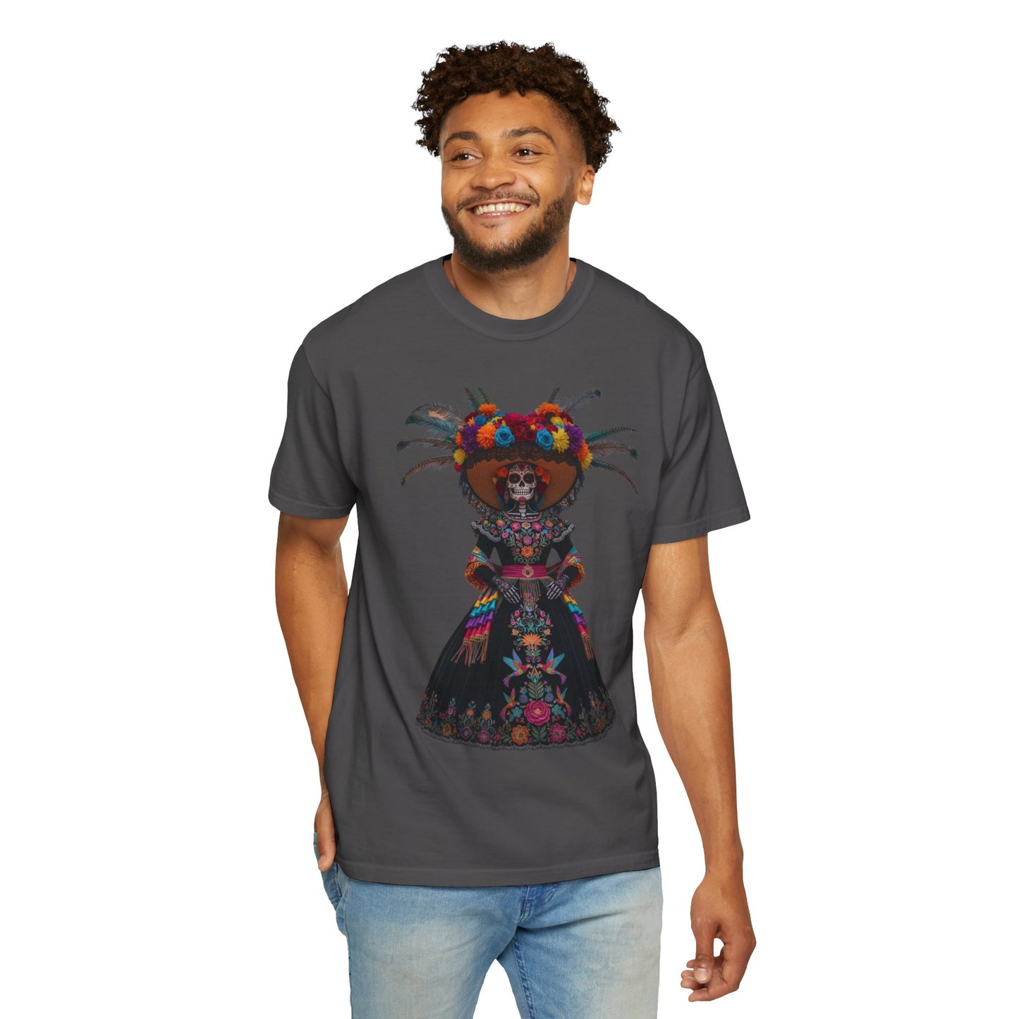 Colorful Dia de los Muertos T-Shirt, Unisex Garment-Dyed Tee, Casual Festival Wear, Halloween Decor, Cultural Celebration Top