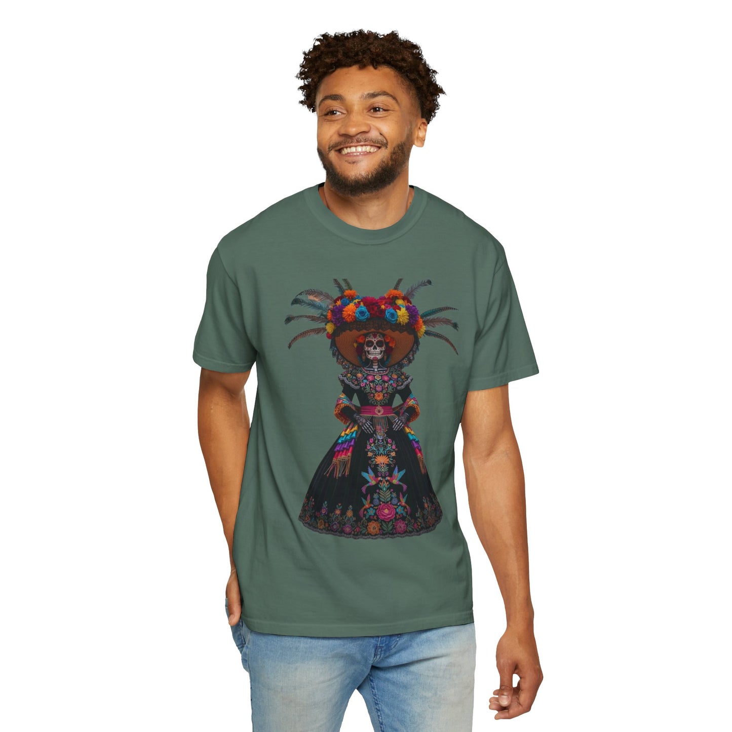 Colorful Dia de los Muertos T-Shirt, Unisex Garment-Dyed Tee, Casual Festival Wear, Halloween Decor, Cultural Celebration Top