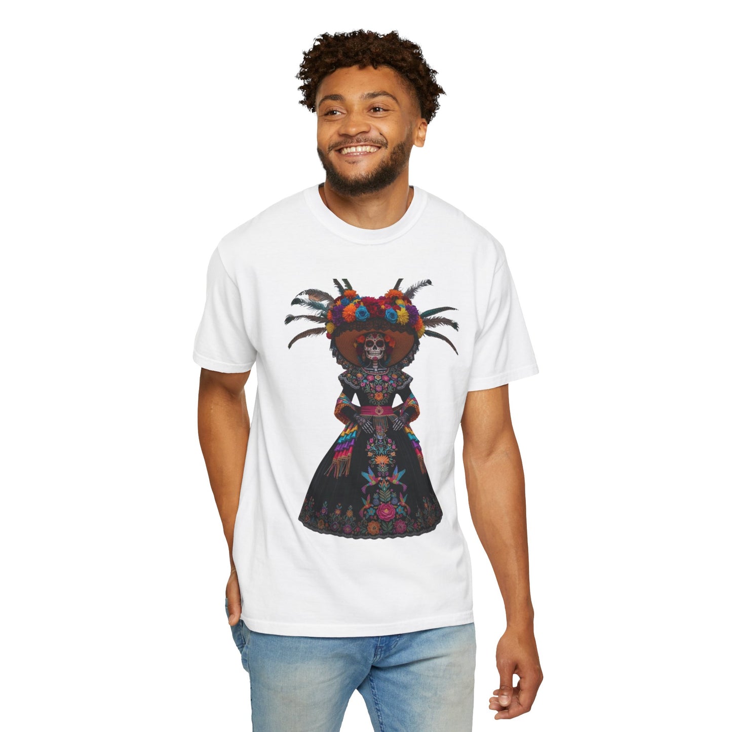 Colorful Dia de los Muertos T-Shirt, Unisex Garment-Dyed Tee, Casual Festival Wear, Halloween Decor, Cultural Celebration Top