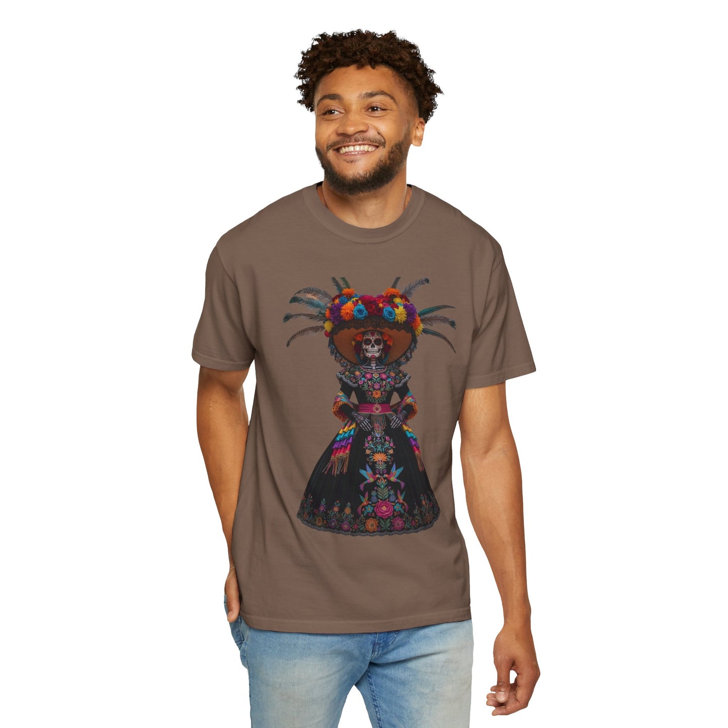 Colorful Dia de los Muertos T-Shirt, Unisex Garment-Dyed Tee, Casual Festival Wear, Halloween Decor, Cultural Celebration Top