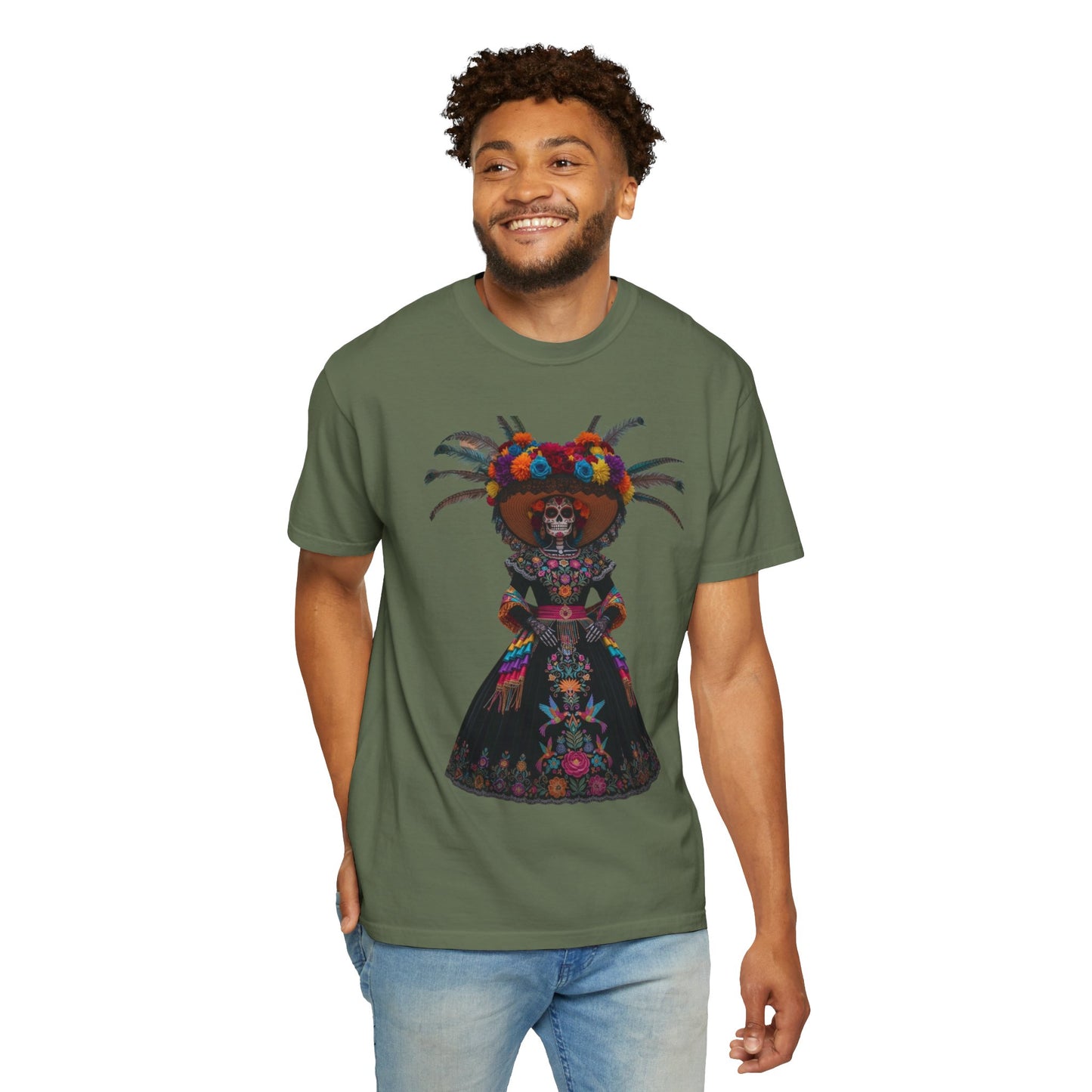 Colorful Dia de los Muertos T-Shirt, Unisex Garment-Dyed Tee, Casual Festival Wear, Halloween Decor, Cultural Celebration Top