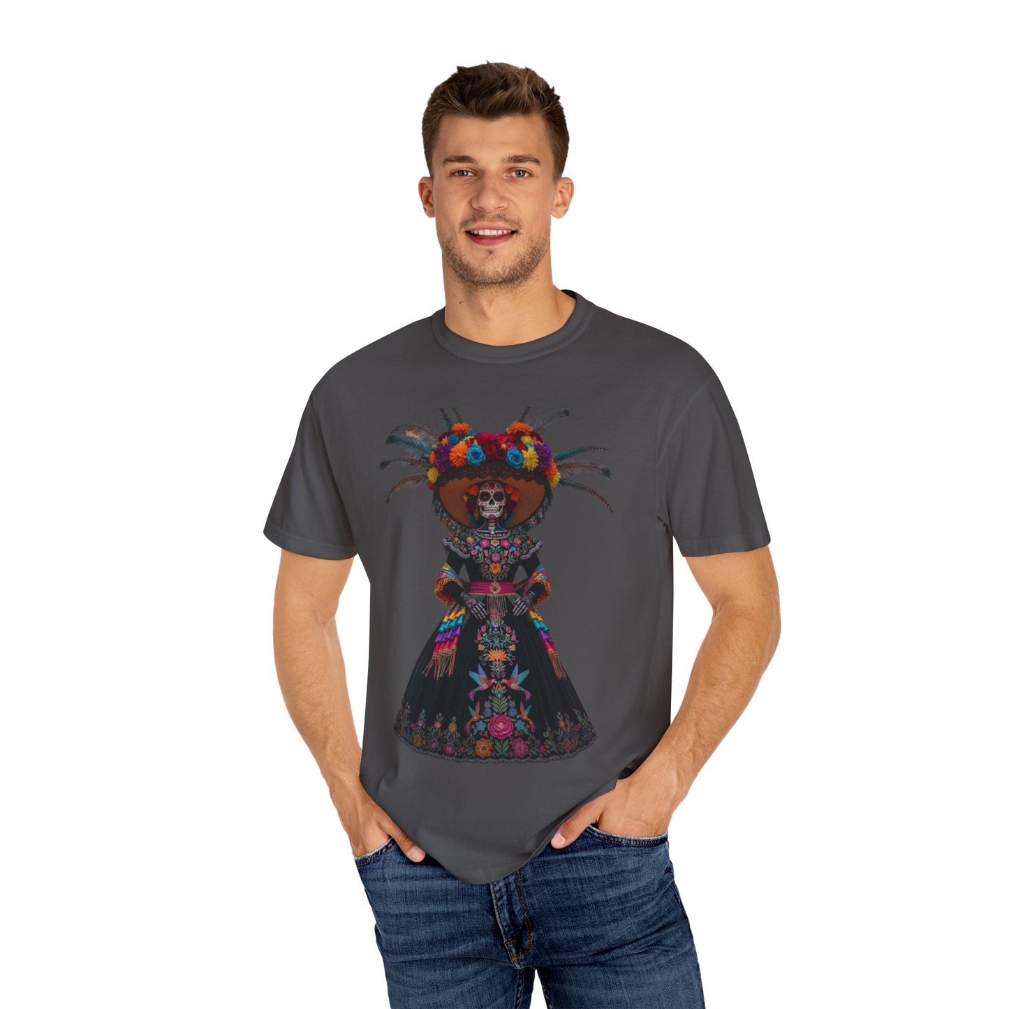 Colorful Dia de los Muertos T-Shirt, Unisex Garment-Dyed Tee, Casual Festival Wear, Halloween Decor, Cultural Celebration Top