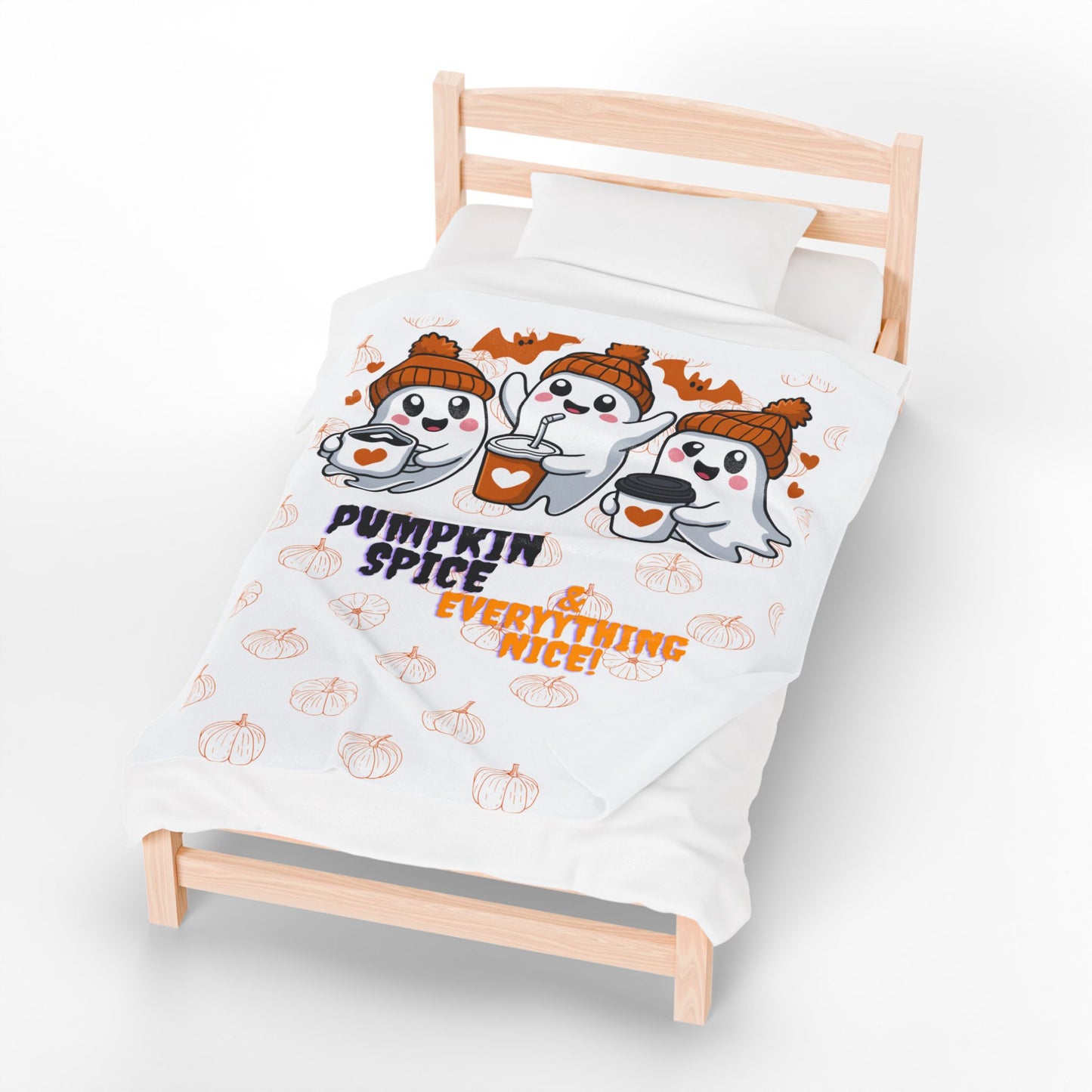 Sobre Todo -  Pumpkin Spice & Everything Nice Cozy Fall Blanket - Cute Ghost Halloween Throw