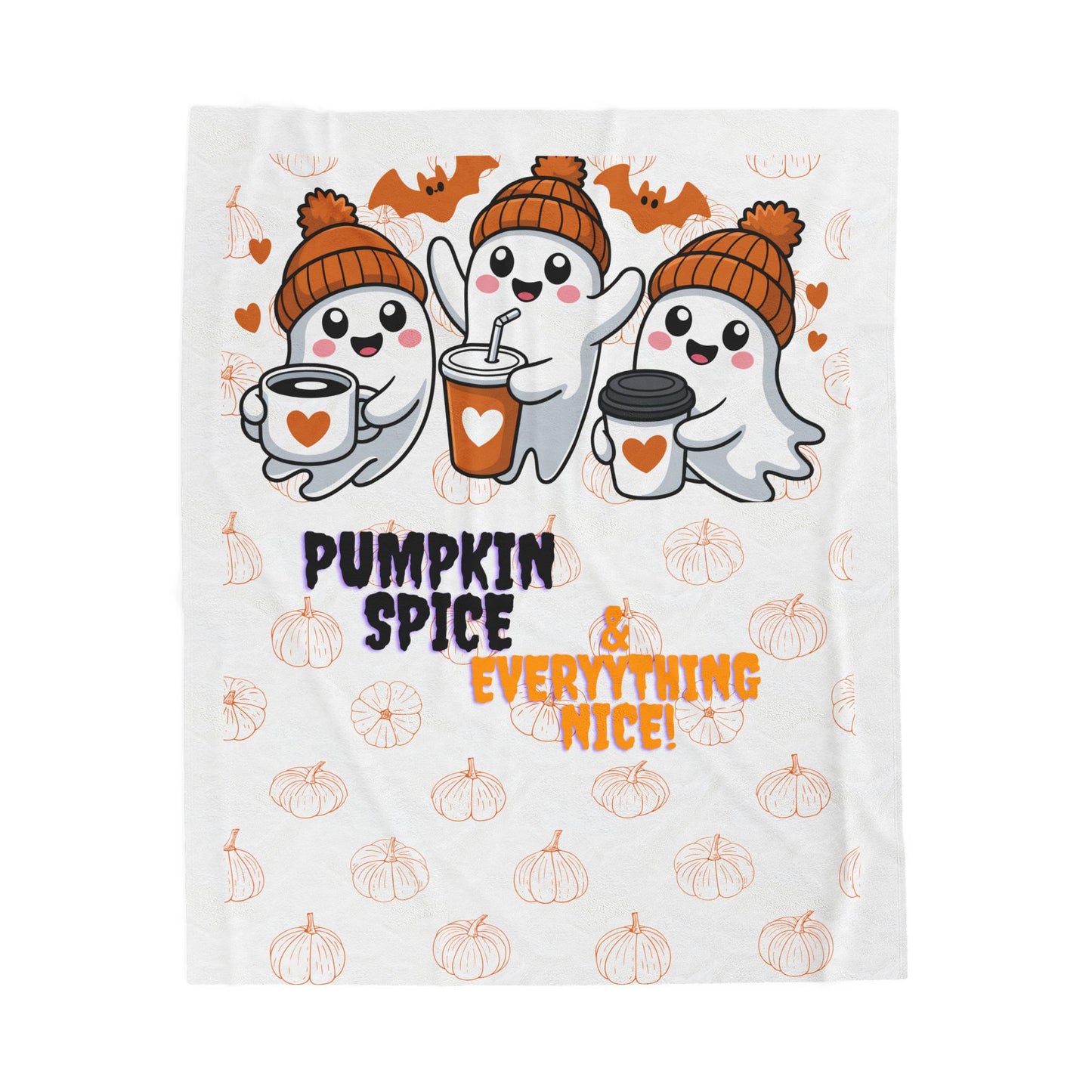 Sobre Todo -  Pumpkin Spice & Everything Nice Cozy Fall Blanket - Cute Ghost Halloween Throw
