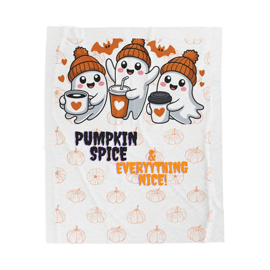 Sobre Todo -  Pumpkin Spice & Everything Nice Cozy Fall Blanket - Cute Ghost Halloween Throw