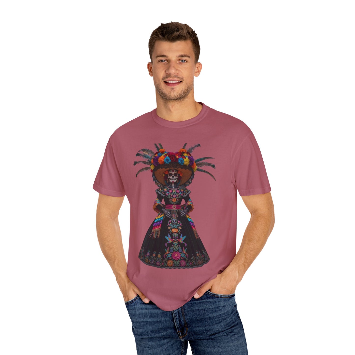Colorful Dia de los Muertos T-Shirt, Unisex Garment-Dyed Tee, Casual Festival Wear, Halloween Decor, Cultural Celebration Top