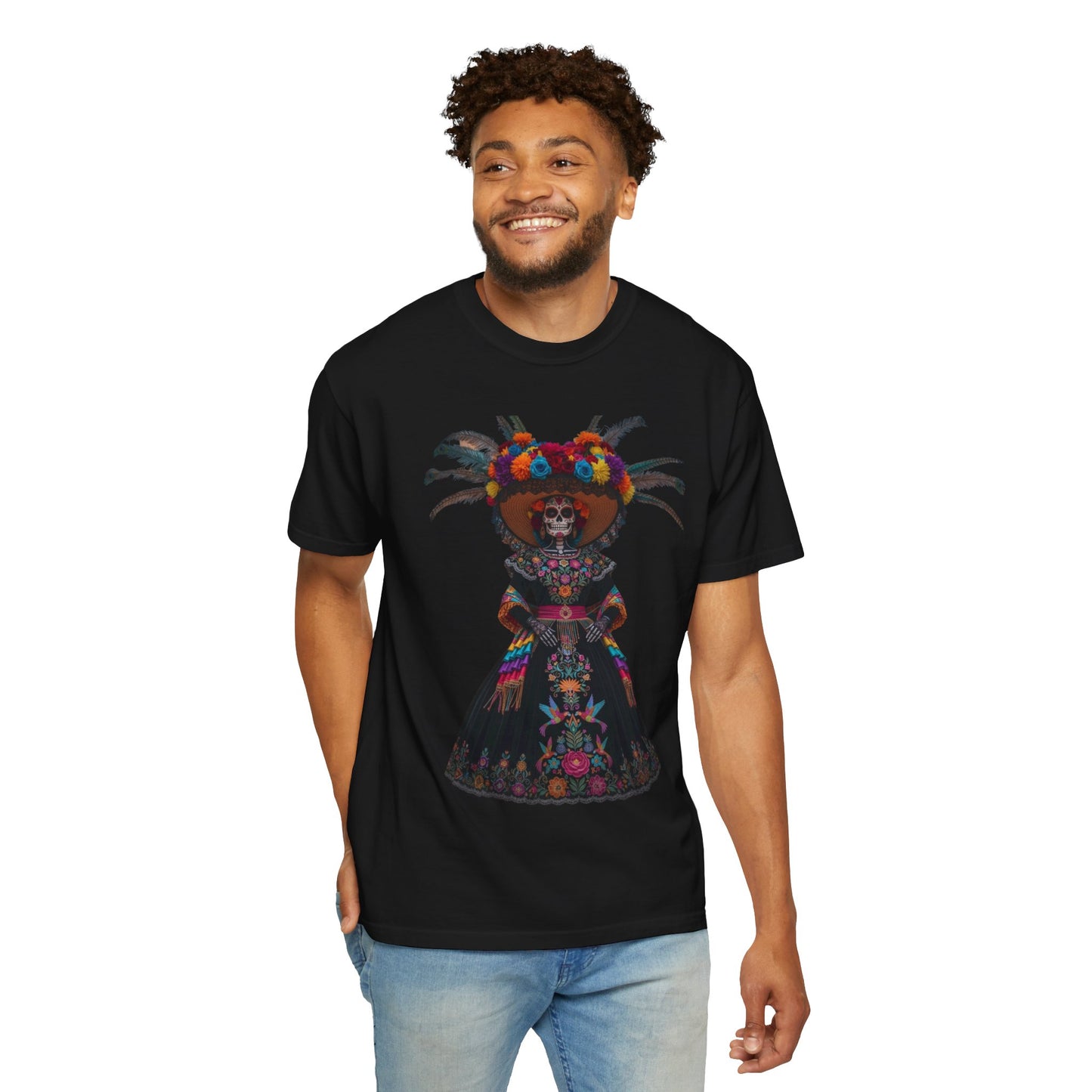 Colorful Dia de los Muertos T-Shirt, Unisex Garment-Dyed Tee, Casual Festival Wear, Halloween Decor, Cultural Celebration Top