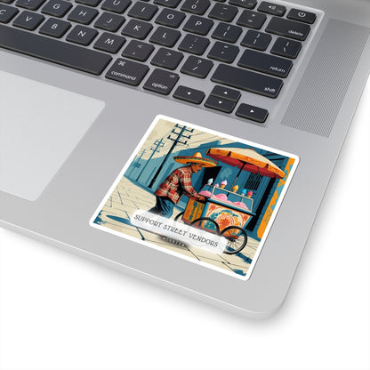 Support Street Vendors Kiss-Cut Stickers | Vibrant Art for Community Love, Laptop Decals, Gift for Foodies, Spanish Culture Decor